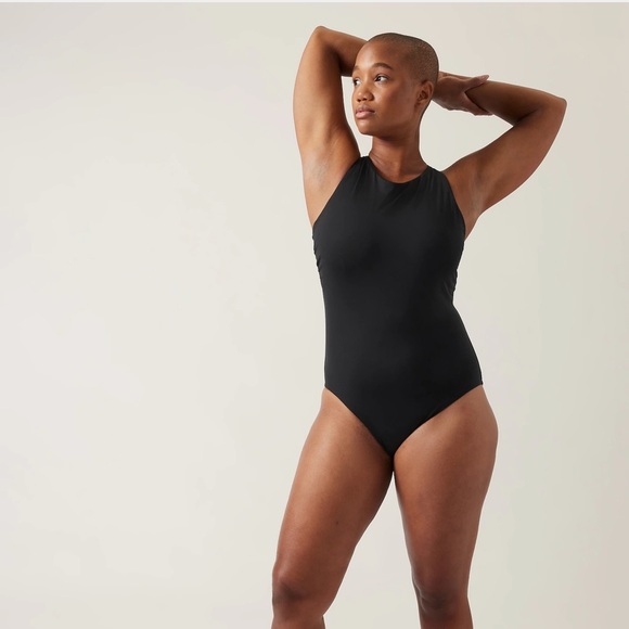 Athleta Swim New Athleta Maldives One Piece Swimsuit Bathing Suit Large Tall Black High Neck